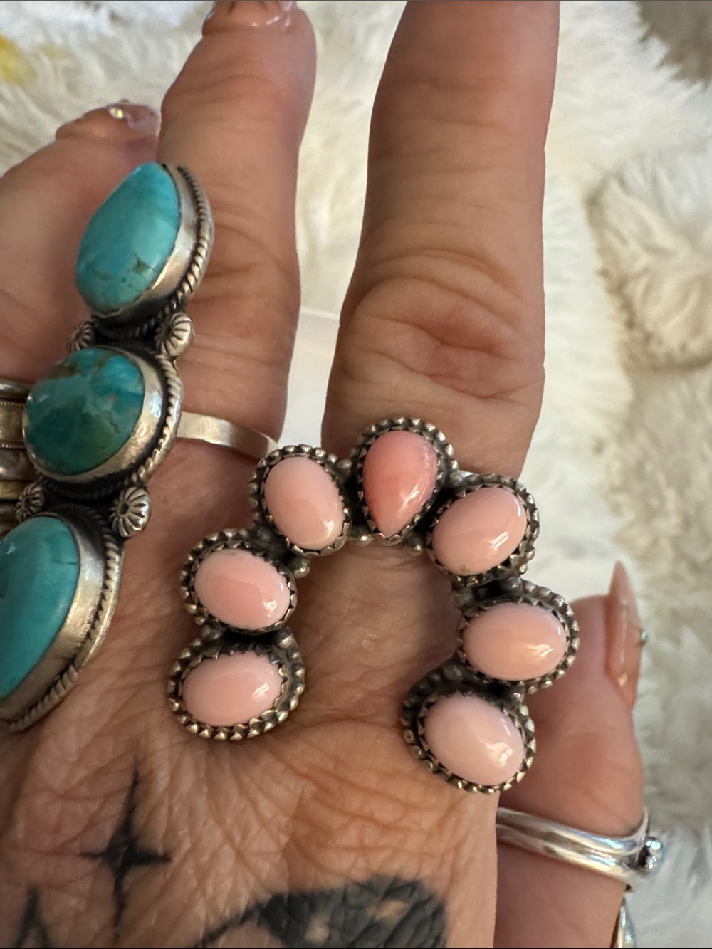 Sterling Silver Pink conch Teardrop Cluster Ring - Women's Jewelry